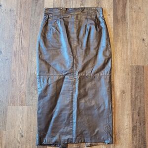 Vintage Genuine Brown Leather Midi Length Pencil Skirt